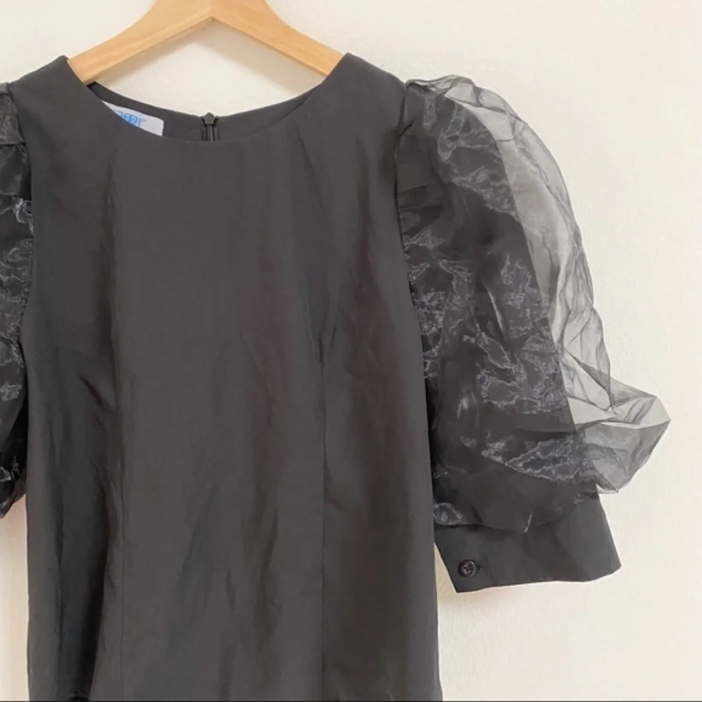 Black with sheer puffy sleeves top blouse